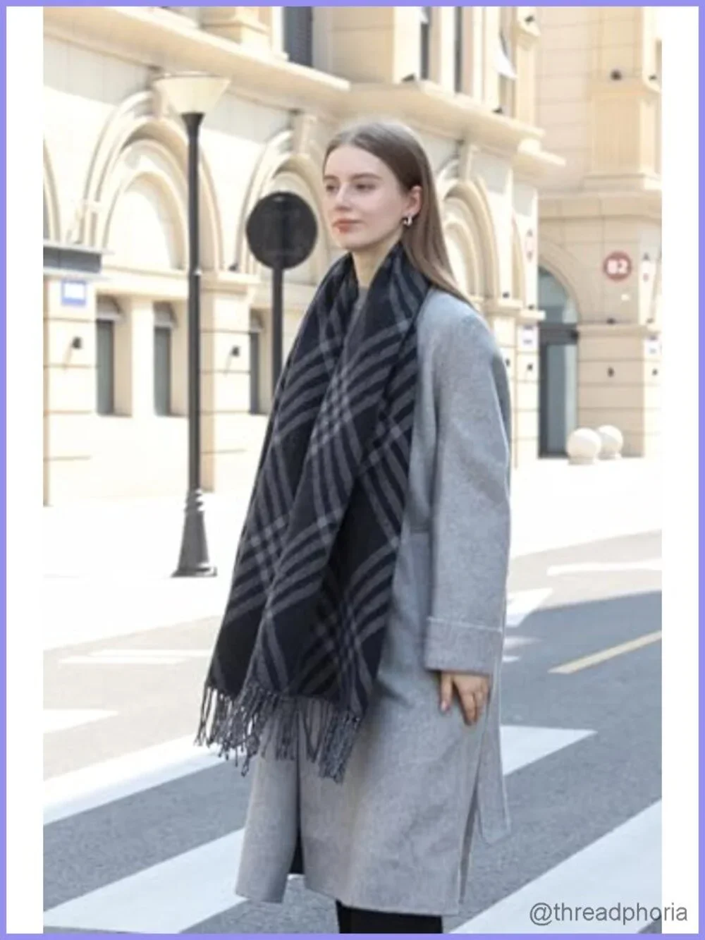 Oversized Plaid Reversible Scarf Shawl Wrap Cashmere-Feel Winter Fringe